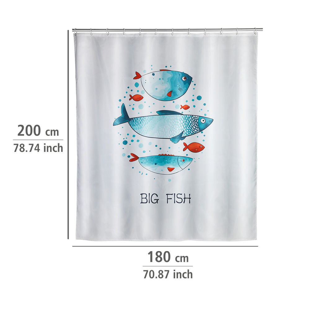 Rideau de douche Big Fish  polyester, 180 x 200 cm, lavable