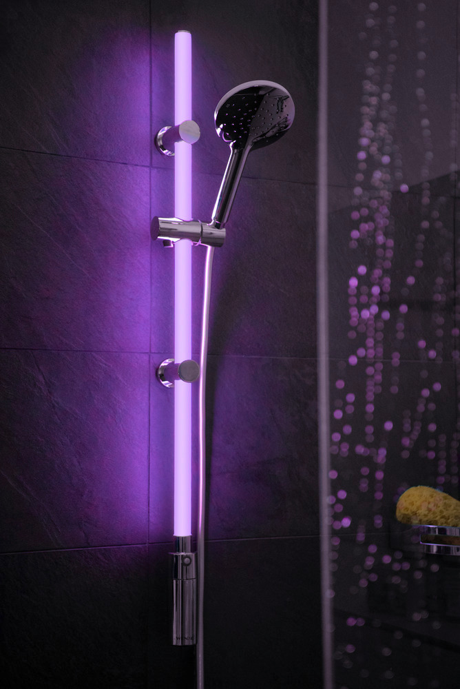 Ensemble Barre de douche à LED 94 cm 12 couleurs RVB  dimmable