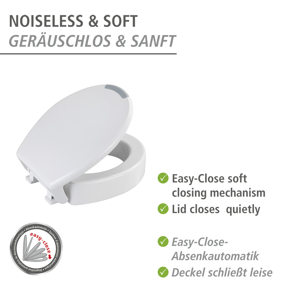 Abattant WC avec frein de chute, Secura Comfort L, avec réhausseur de 8 cm, Duroplastique  en Duroplast antibactérien avec siège surélevé