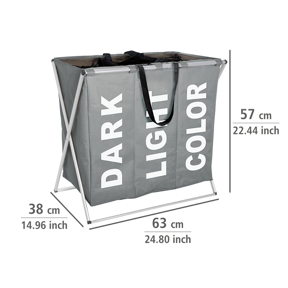 Panier à linge Trio gris  corbeille à linge, 130 l, 3 compartiments