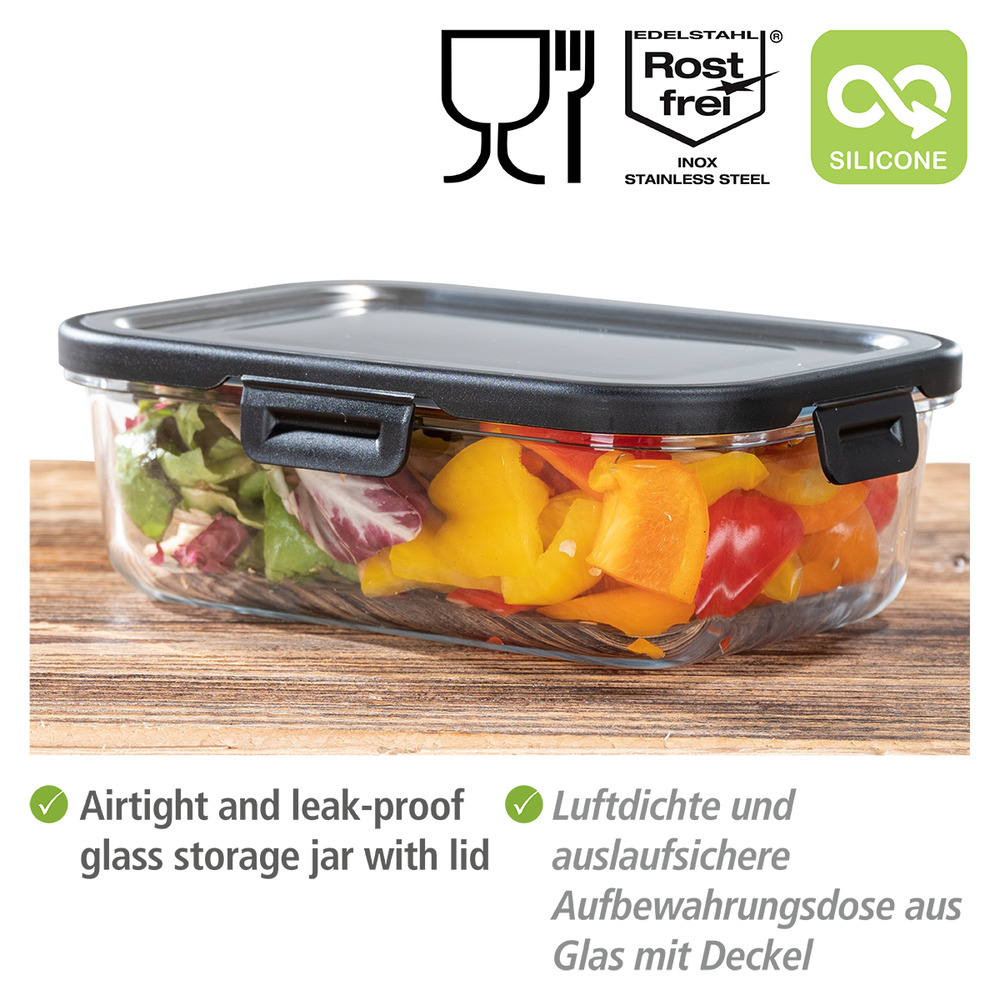 Boîte de rangement cuisine en verre Steel 1,0 litres  Couvercle en inox