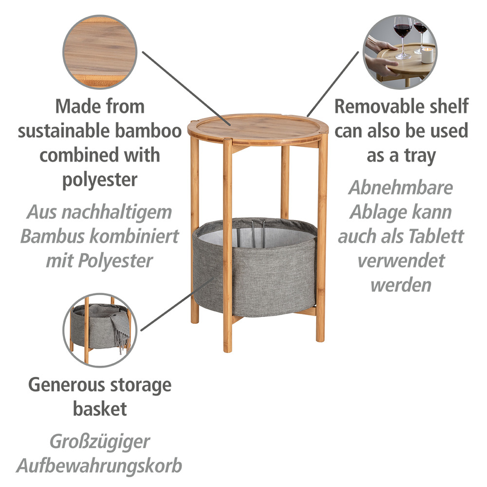 Table d'appoint scandinave avec bac rangement tissu, Table de nuit dans une chambre, bout de canapé et tabouret pour plantes,   Table dappoint scandinave avec bac rangement tissu,Table de nuit dans une chambre, bout de canapé