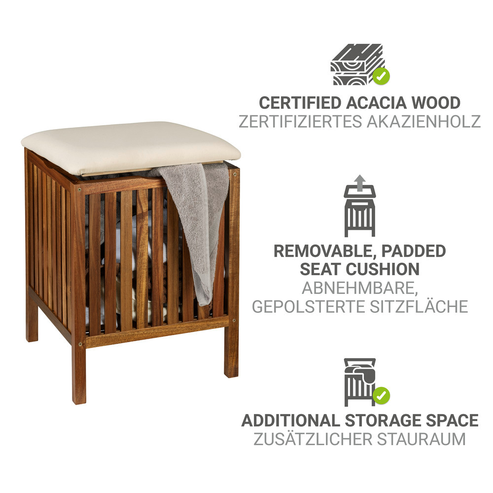 Tabouret de salle de bain mod. Fondi  en bois d'acacia massif