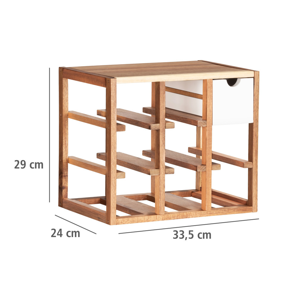 Casier Bouteiller Bois, Etagère vin, Acina, Bois FSC, 8 bouteilles avec tiroir   Porte-bouteilles pour 8 bouteilles, certifié FSC®.