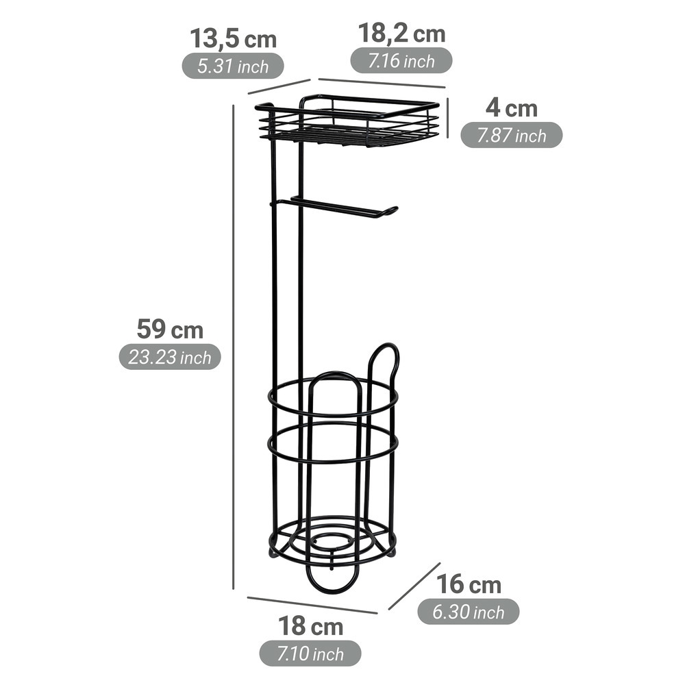 Support de papier toilette avec tablette et porte-rouleau de rechange en noir  avec tablette