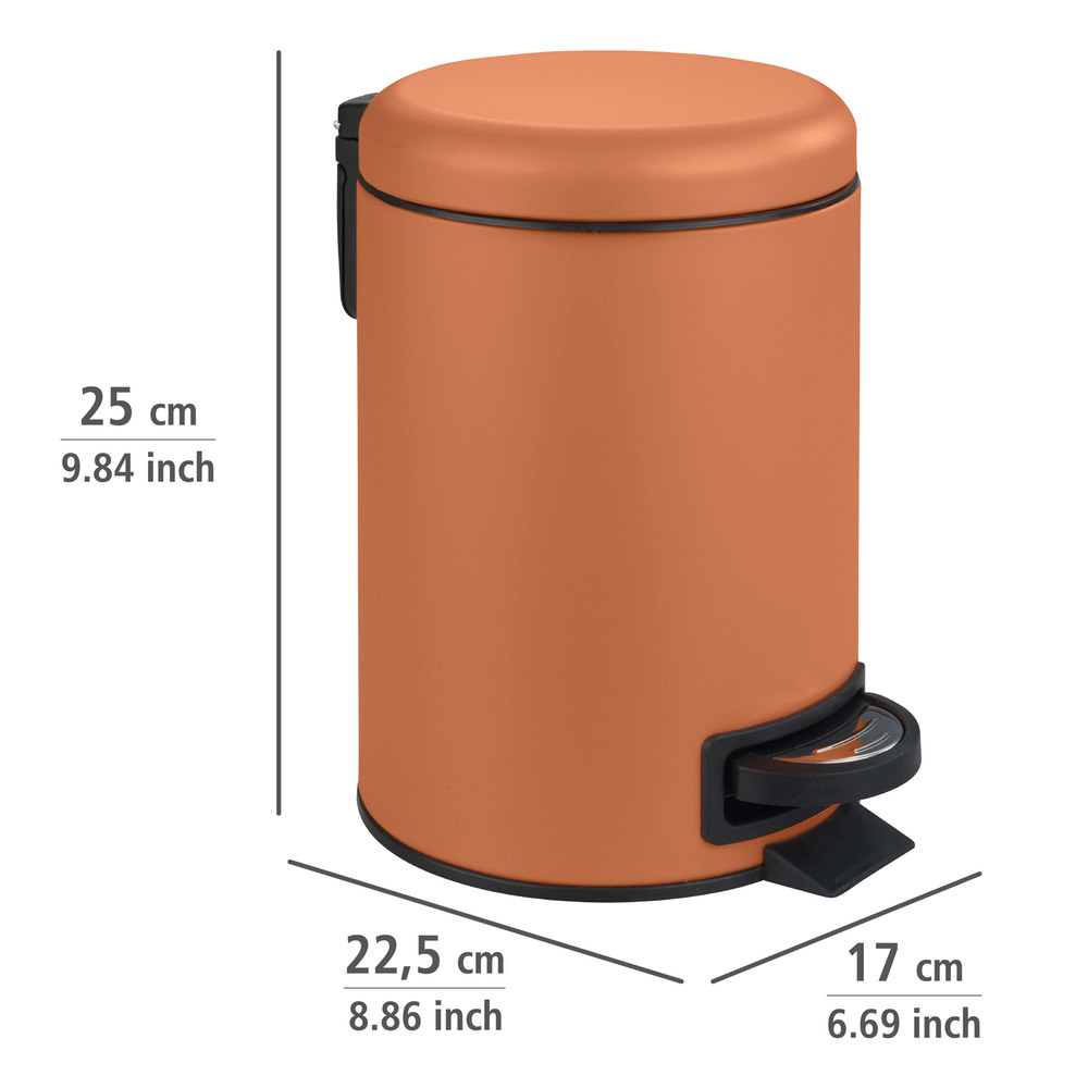 Poubelle à pédale Leman, 3L, petite poubelle salle de bain, acier terracotta  avec insert amovible