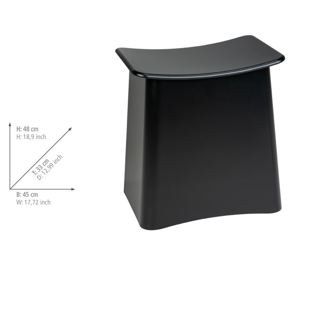 tabouret de douche Wing, noir mat  Tabouret de bain avec sac à linge retirable