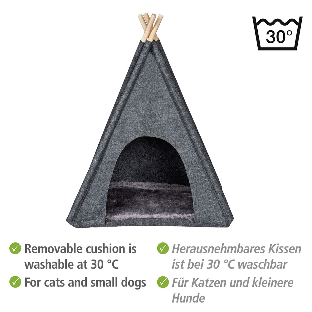 Tipi en feutre pour animaux de compagnie couleur anthracite  45 x 45 x 60 cm