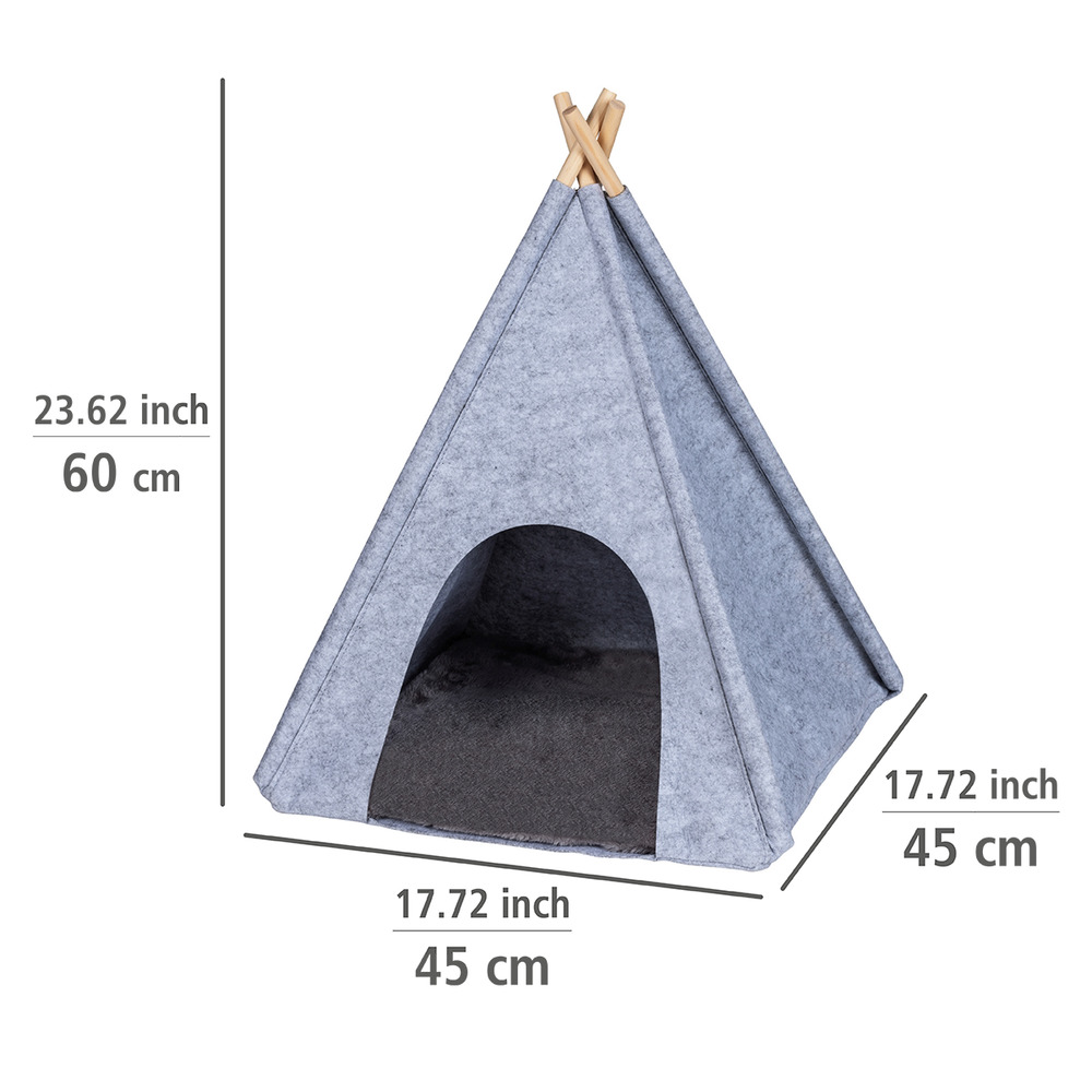 Tipi en feutre pour animaux Gris clair  45 x 45 x 60 cm