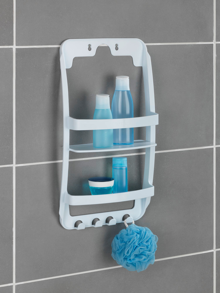 Etagère de douche universelle  avec 2 paniers de rangement et 4 crochets