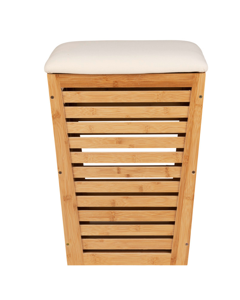 WENKO Meuble panier à linge Finja, meuble avec tiroir linge sale bambou et  2 étagères de rangement, MDF - Bambou, 40x95x30 cm, Blanc - Marron