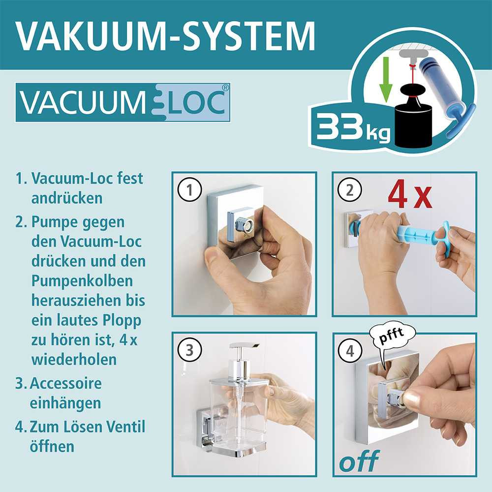 Vacuum-Loc® porte sèche-cheveux en acier inox Quadro fixer sans percer