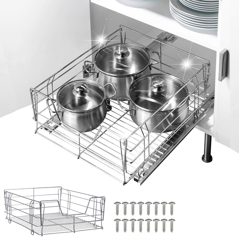 WENKO Tiroir coulissant cuisine pour placard, aménagement intérieur  placard, Maxi, Acier, 50x23x50 cm, Chromé
