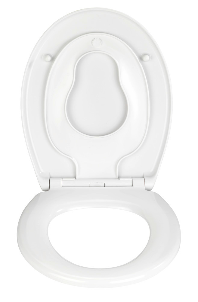 WENKO Abattant WC familial Delos, abattant WC avec réducteur intégré, frein  de chute, fixation inox, duroplast antibactérien, 37,5x44,5 cm, blanc