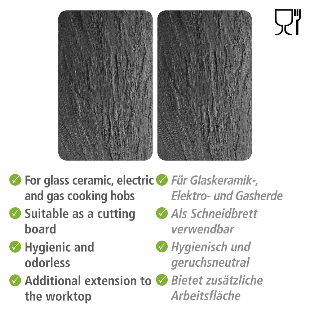 WENKO Protection plaque de cuisson, couvre plaque de cuisson en verre XL  Epices, Lot de 2, verre trempé, 40x52 cm, multicolore