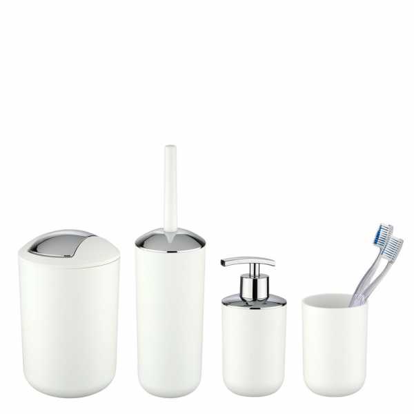 WENKO Ensemble accessoires de salle de bain, 4 pièces, CALVO, Kit  contenant un Distributeur de Savon Liquide, Un porte brosse à dents, une  brosse WC et une Poubelle 6,5L